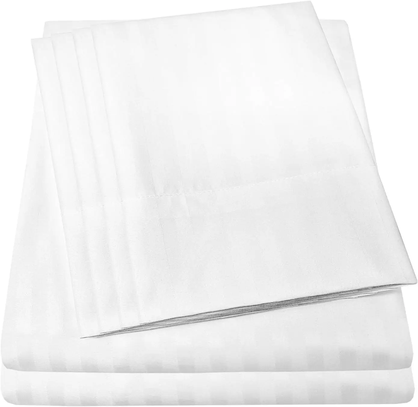 

Dobby Stripe Queen Sheets - 6 Piece Brushed Microfiber Deep Pocket Sheet Set with 4 Pillowcases, Elastic Straps, White