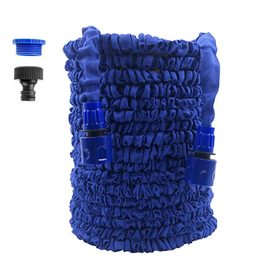 25FT-100FT Magischer Ausziehbarer Blauer Gartenschlauch Flexibler Wasserschlauch mit Schnellverbindungsadaptern für Gartenbewässerung und Autowäsche
