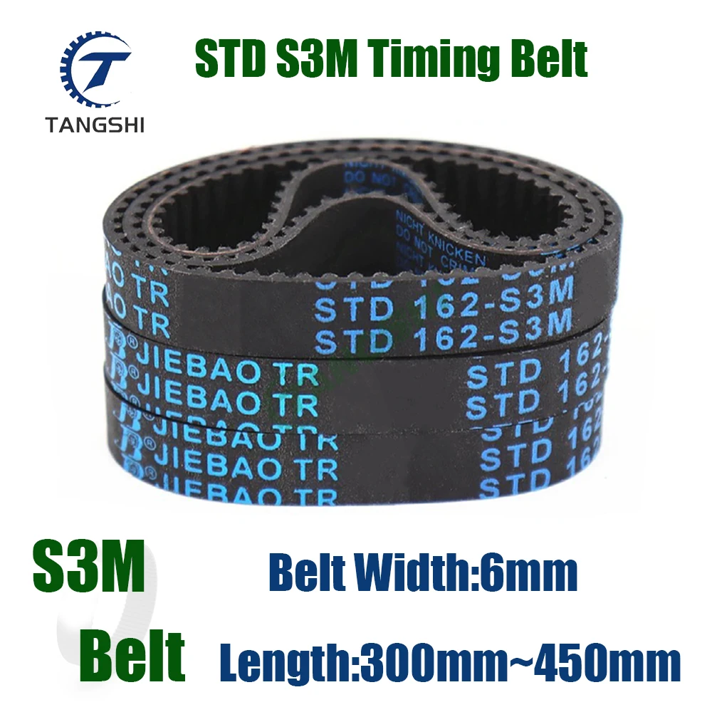 S3M Closed Loop Rubber Timing Belt Width 6mm Length 300 303 306 309 312 315 318 321 324 327 330 333 336 339 342 345 348~450mm