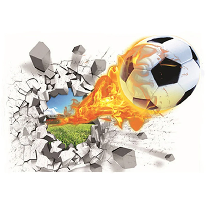 

3D Soccer Vinyl Broken Wall Hole Art Mural Stickers for Home Decoration Living Room Kids Bedroom Football Sport Poster Wallpaper