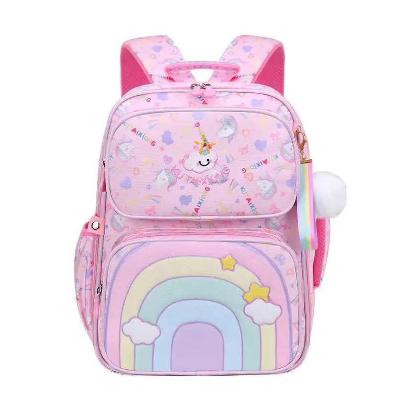 Rainbow series student backpacks for girls 2sizes large capacity school bag suitable for ages 1-6 Pink purple kids schoolbag