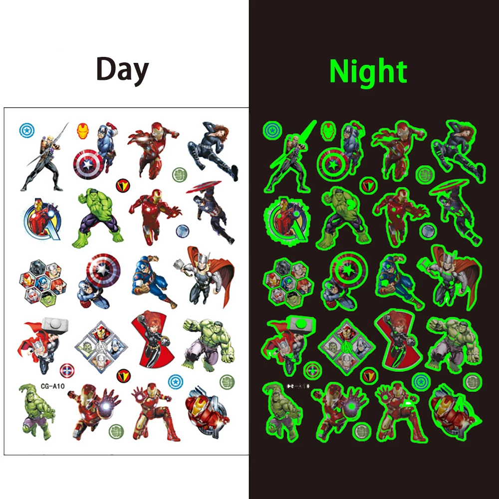 Disney Marvel Avengers Luminous Tattoo Stickers Children Temporary Fake Tattoos Arm Face Glowing Body Art Tattoo Kids Toys Gift