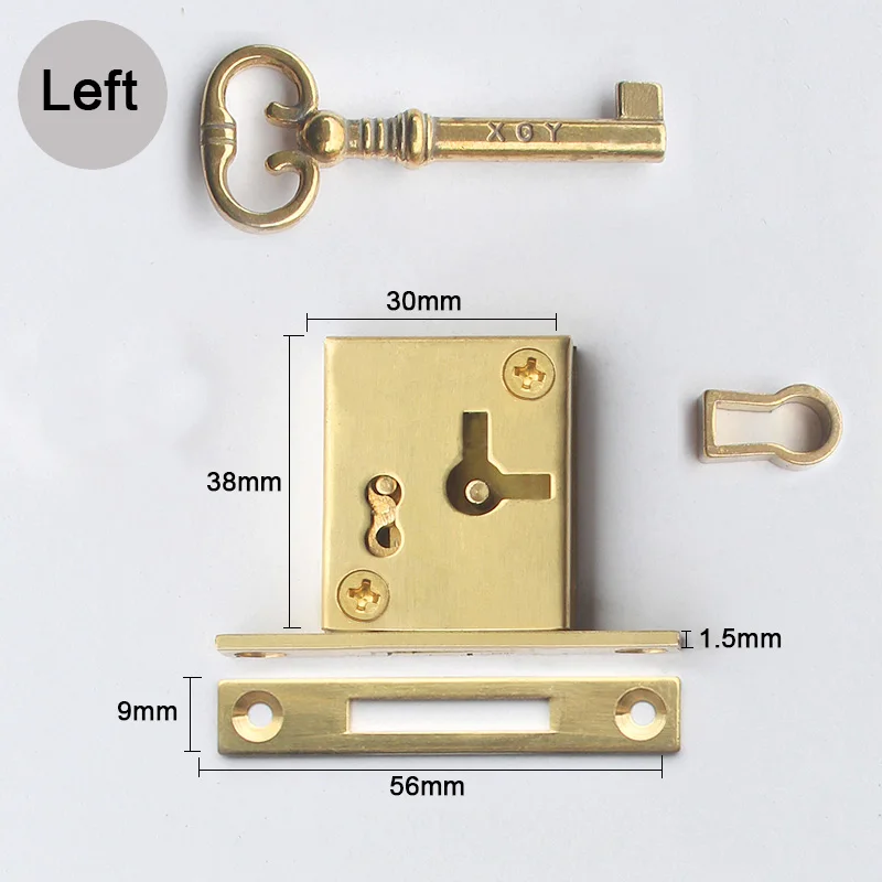 2PCS Pure Brass Antique Drawer Cabinet Locks Cupboard Locker File Cabinet Lock Wood Cases Jewelry Box Dresser Furniture Lock+Key
