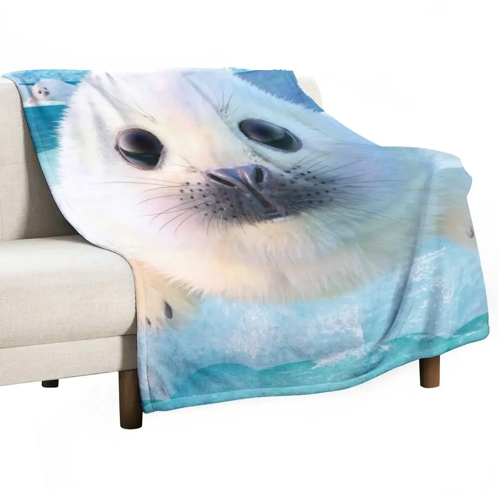 

Seal pup sea Throw Blanket for winter Cute Soft Plaid Plush Blankets