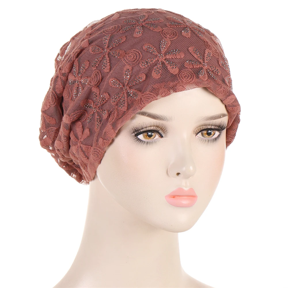 Women Hats Spring Summer Thin Bonnets for Women Designer Lace Flower Skullies Headscarf Hat Autumn Latest Turban Beanies Fashion