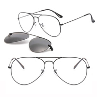 Classic Aviation Style Simple Optician Glasses Prescription Metal Eyeglasses with Clip on Polarized Sunglasses lenses 33054