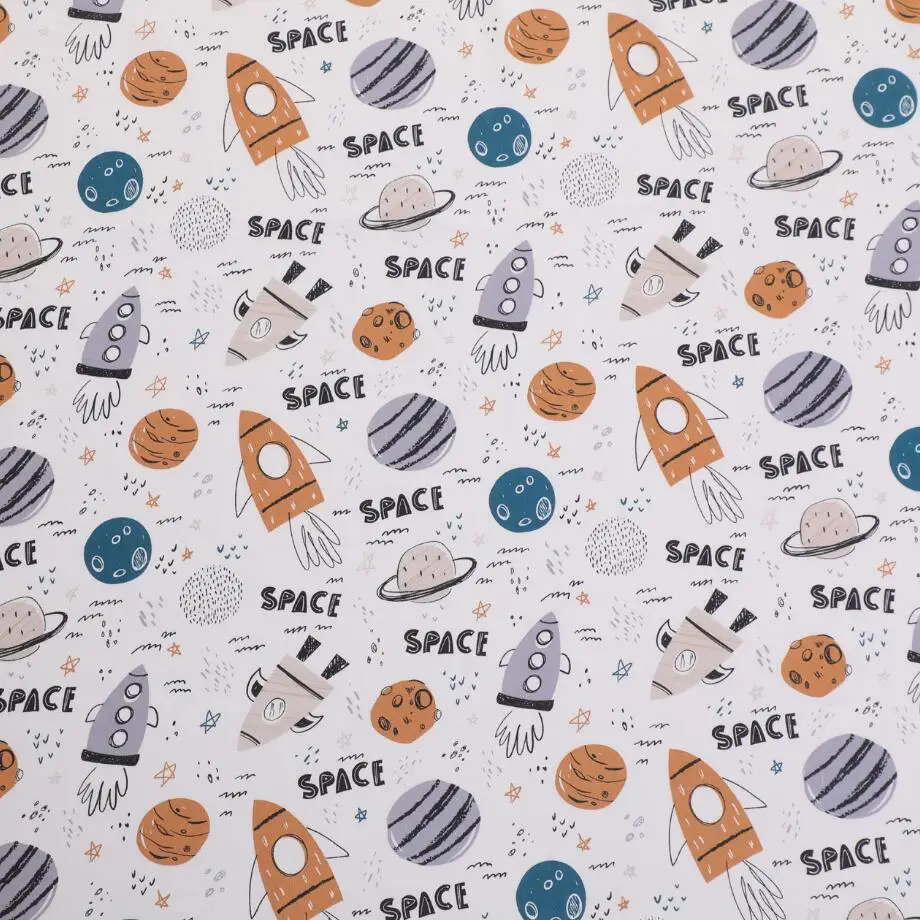 Cartoon Rocket Robot Printed Cotton Fabric, Sewing Craft Cloth, Quilting, Baby Dress, Tecido, DIY Patchwork, Handmade, New