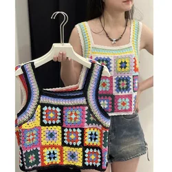 Boring Honey Summer Fashion Bohemian Style Tops Women Colour Loose-Fitting Tank Tops All Match Plaid Sleeveless Pretty Top Women