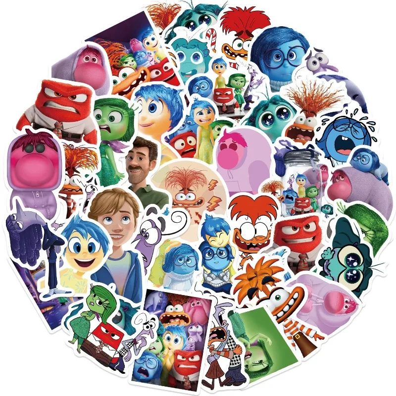 50pcs Inside Out 2 Stickers Disney Figure Sticker Skateboard Fridge Suitcase Phone Notebook Graffiti Sticker Kids Birthday Gift