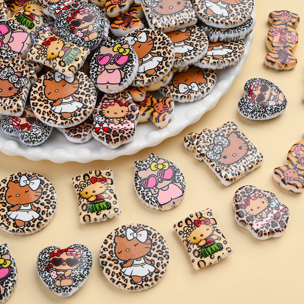 20 шт. Sanlio Hello Kitty полимерные бусины с принтом, смешанные в различных формах для детской кровати, звонная подвеска, цепочки для соски, изготовление поделок
