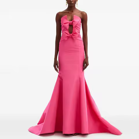 Chic Special Occasion Dresses Jersey Mermaid/Trumpet Valentine's Day Dress Pink Strapless Ruched Bows Evening Dress Long 2025