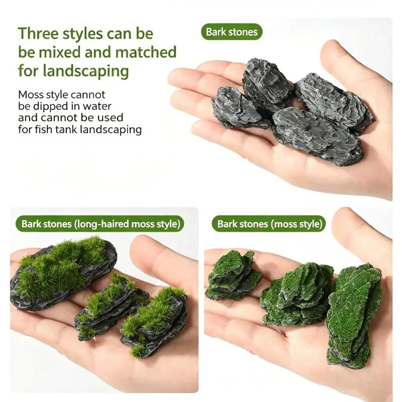 1/5Pcs 3.5-8cm Length Mini Moss Covered Forest Rock Model Irregular Simulation Rock For Micro-landscape Outdoor Decoration