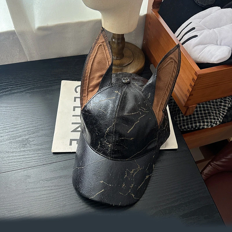 Nuevo nicho Punk cuero remache orejas de perro gorras de béisbol primavera otoño hombres mujeres personalidad ajustable sombrilla de moda sombreros de Hip Hop