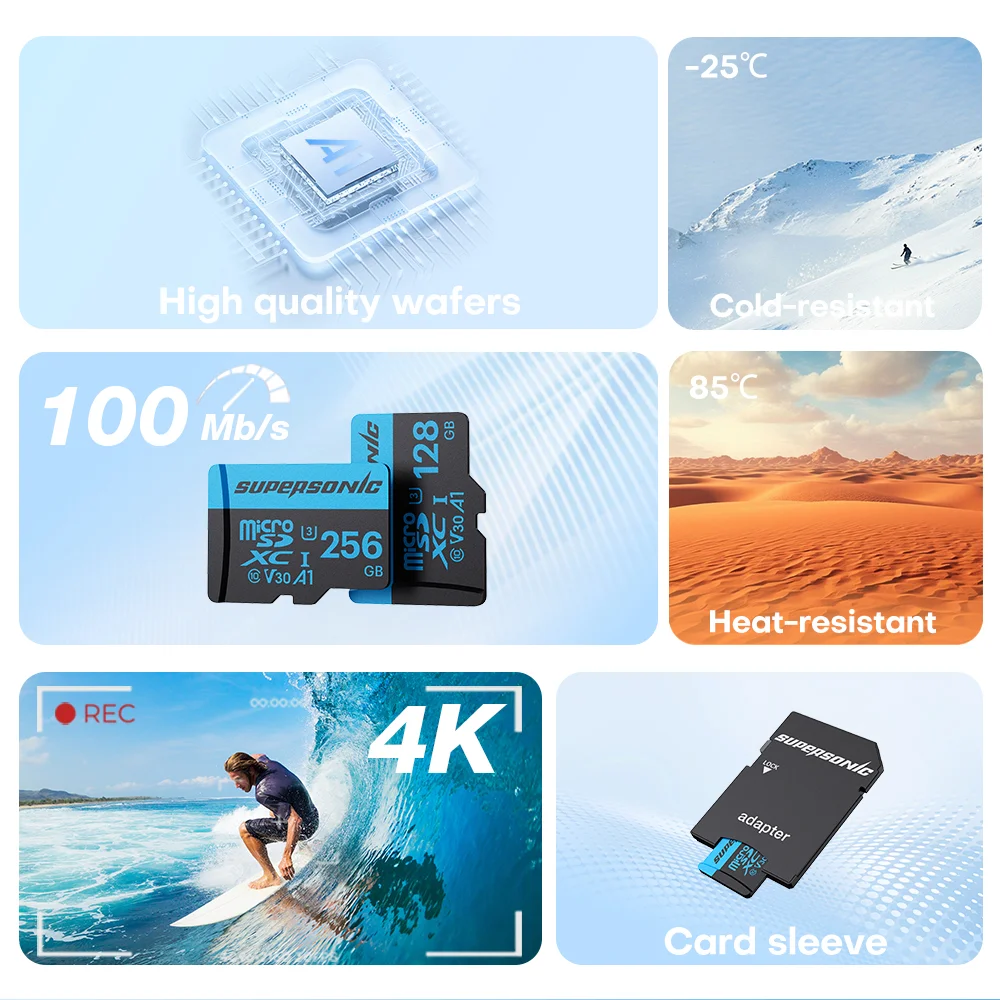 Original Supersonic Micro SD Card C10 32GB 64GB 128GB Microsd Memory Card A1 Flash TF Card for Phone&Surveillance camera