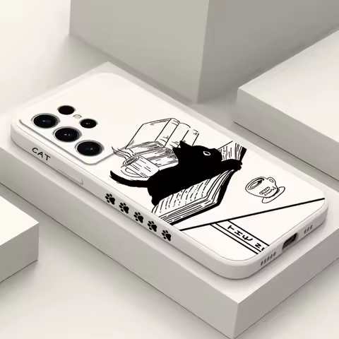 Table Cat Phone Case For Samsung Galaxy S25 S24 S23 S22 S21 S20 S10 Ultra Plus FE Note 20 Ultra 10 9 Plus Cover