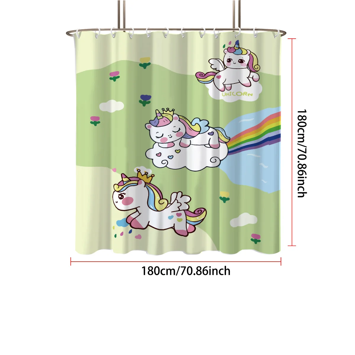 

1 шт., водонепроницаемая подвесная занавеска для душа с принтом радужного единорога и 12 крючками, несколько размеров, можно стирать в машине