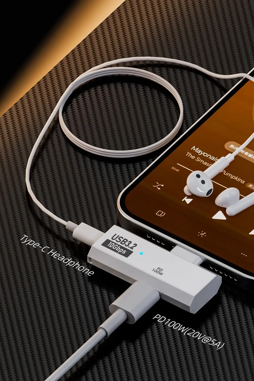 Двойной адаптер для наушников USB C с портом для зарядки 100 Вт, разветвитель USB типа C 2-в-1 для Rog Ally, Steam Deck, Quest 2, iPad