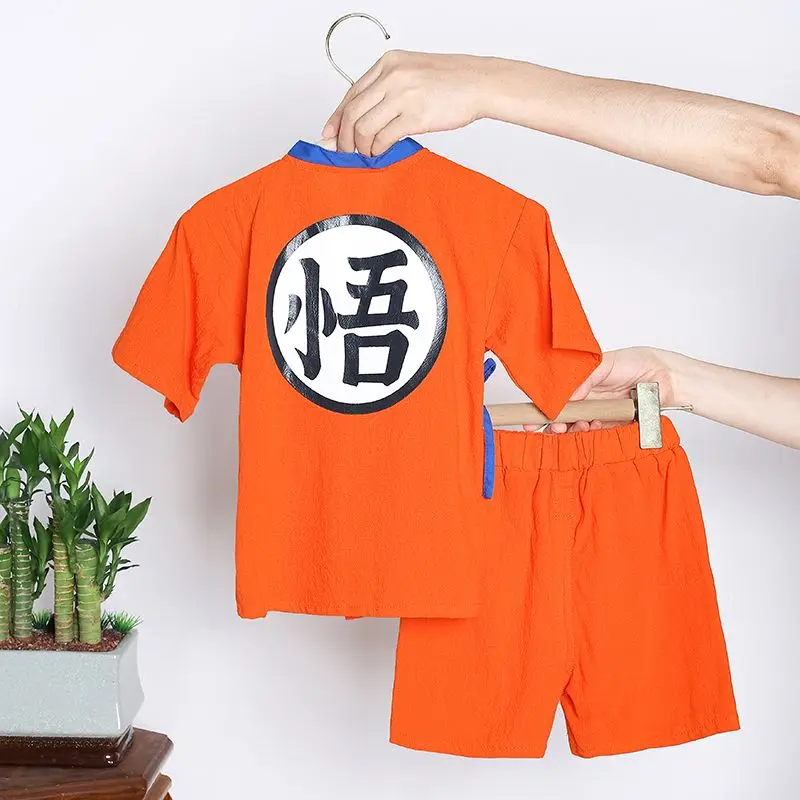 Dragon Ball anime Goku boy and girl children\'s home clothing pajama set sweat steamed clothing cosplay two-piece set