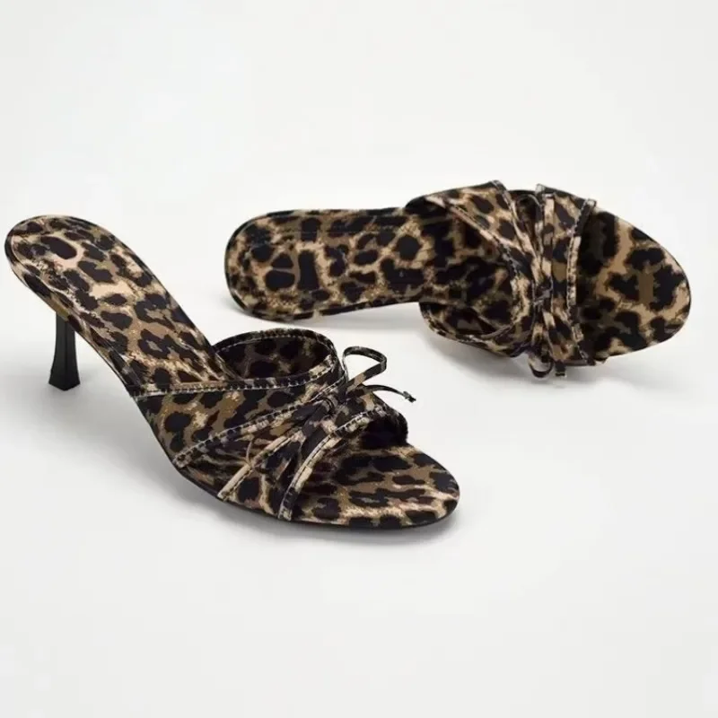 

Women's Slippers Summer New High Heels Sexy Classic Shallow Mouth Leopard Print Sandals Fashion Temperament Fine Heels Slippers
