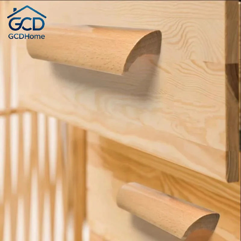Nordic Solid Walnut Furniture Pulls Smooth Edge Drawer Knobs with Screws for Kitchen Cabinet Wardrobe Dresser Use