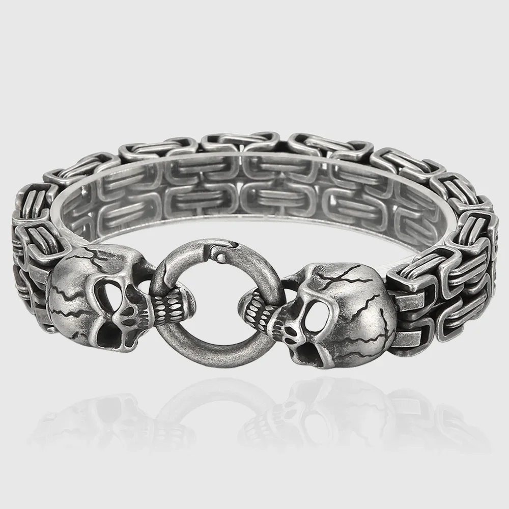 

Punk Rock Skull Bracelet For Men 316L Stainless Steel Skull Charm Double Link Chain Men's Bracelets Male Gothic On Hand Jewelry