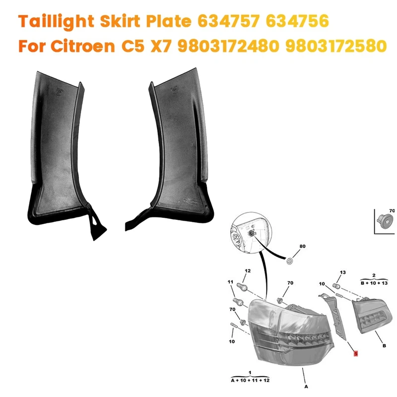 1Pair Car Taillight Skirt Plate 634757 634756 For Citroen C5 X7 9803172480 9803172580 Rear Tail Lamp Water Guide Plate