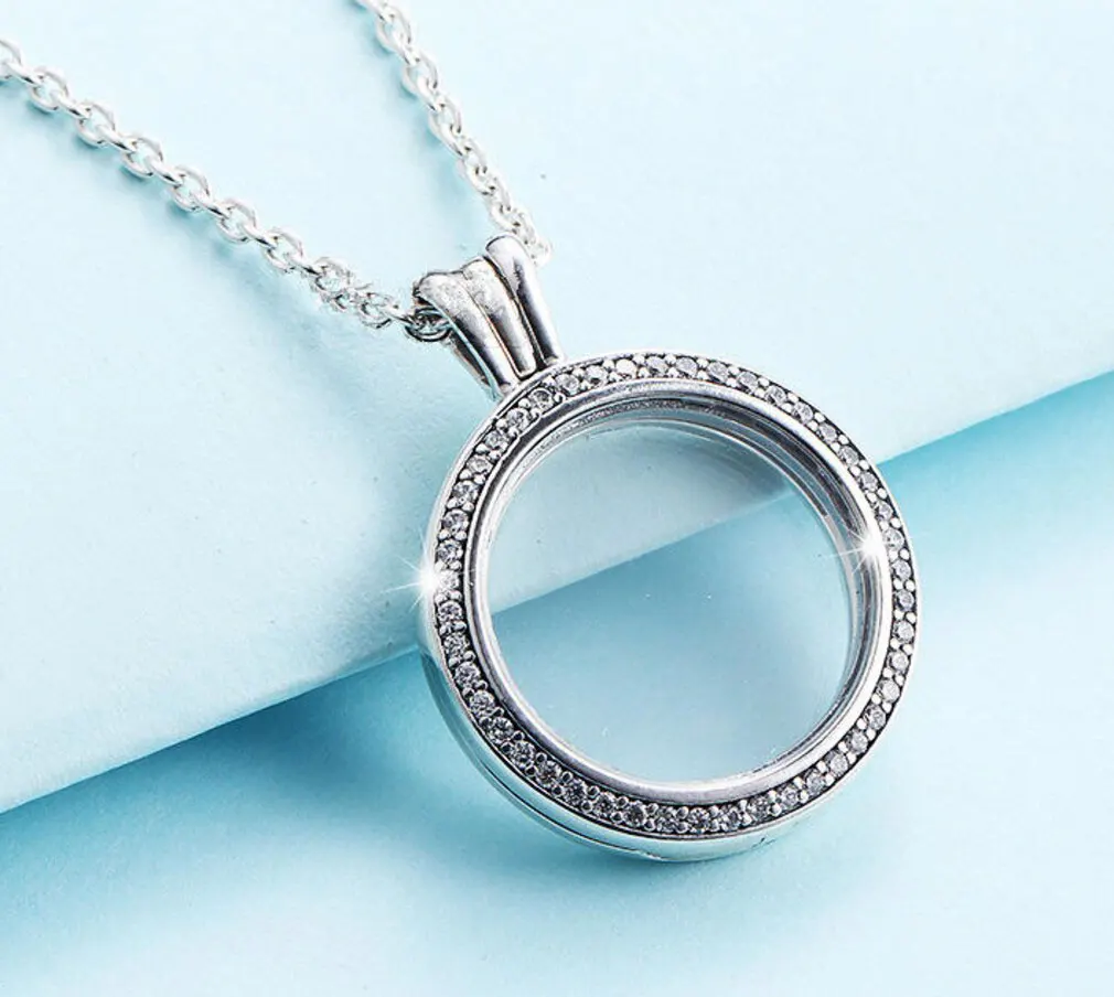

925 Sterling Silver Round Floating Locket Pendant Necklace For Woman Fashion Style Jewelry