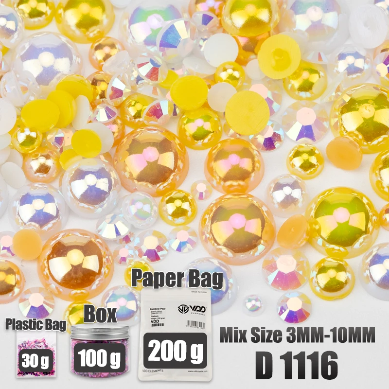 VDD 30/60/100/200g Großhandel Gemischte Größen ABS Halbrunde Perlen Flache Rückseite Perlen Farbige Harz-Strasssteine für Handwerk Nagelkunst DIY Dekoration – Detail 23