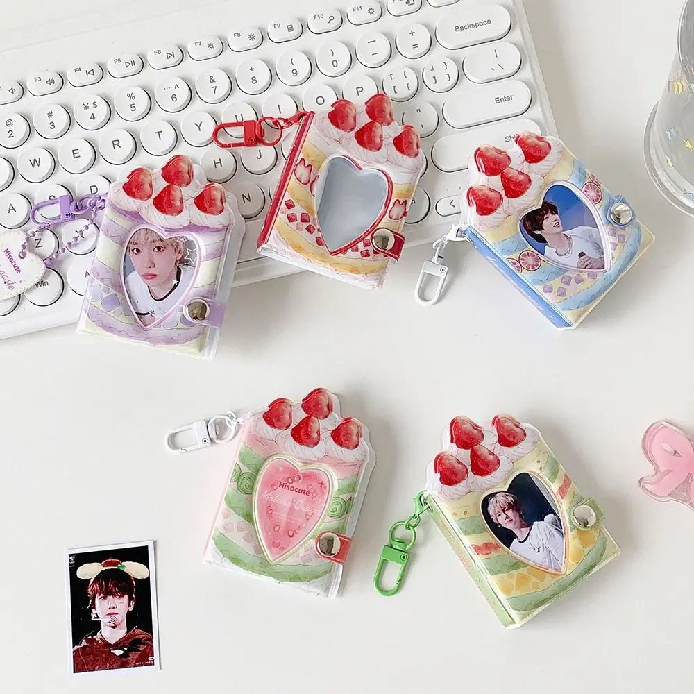 1 Inch Photocard Binder Album 32 Pockets with Keychain Mini Photo Album Sweet PVC Kpop Photo Card Book Holder Backpack Decor