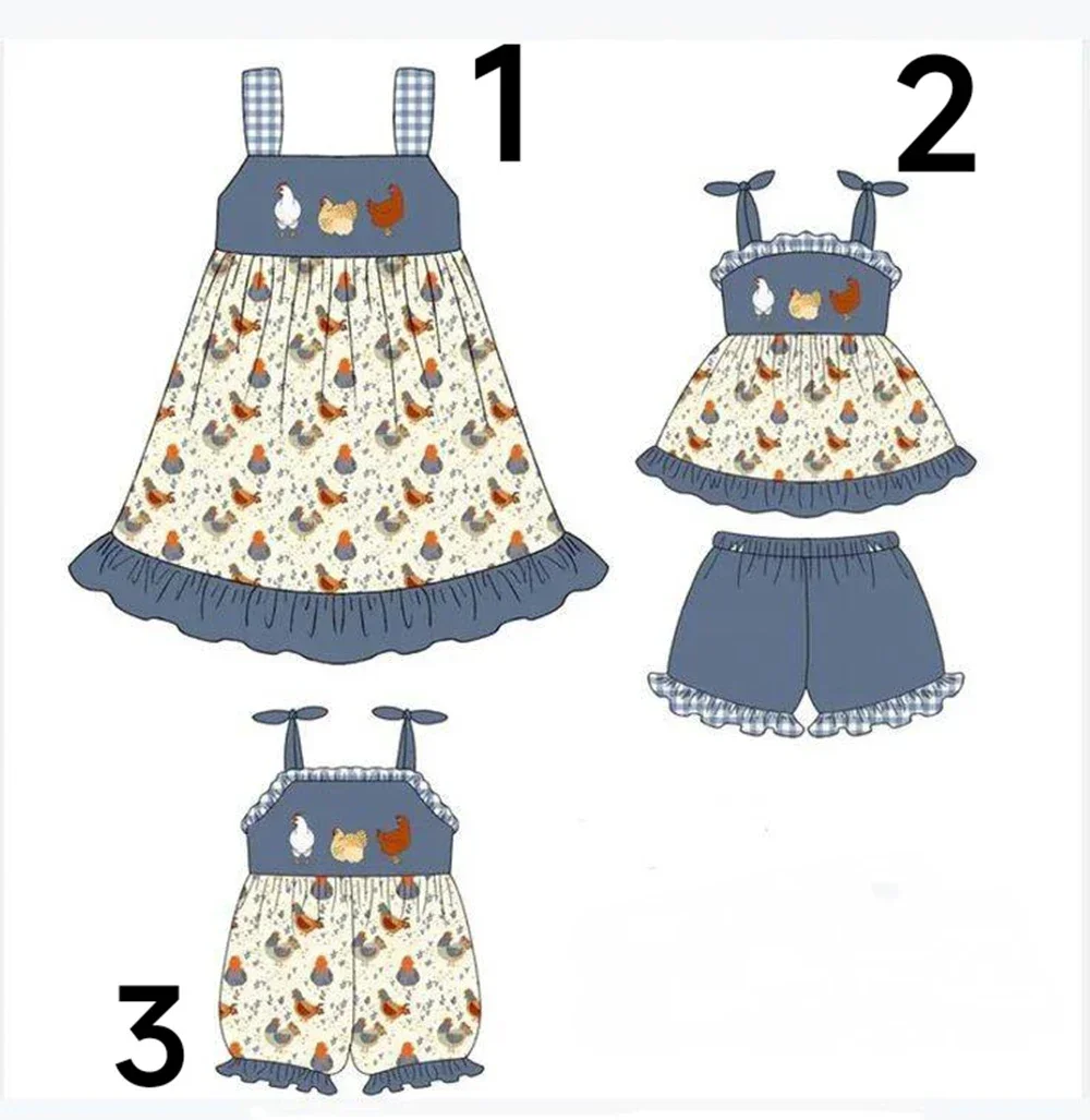 Hot Selling New Toddler Clothes Girls Suspender Suit Chick Print Summer Cute suit wholesale