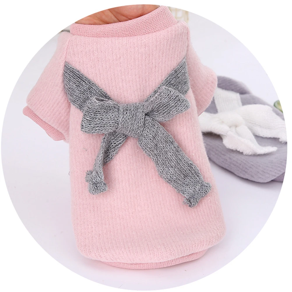 

2pcs Dog Sweater Warm Outfit Cloth Pet Small Dogs Fashion Bowknot Comfortable Easy Wear Outdoor Party Photo Cute