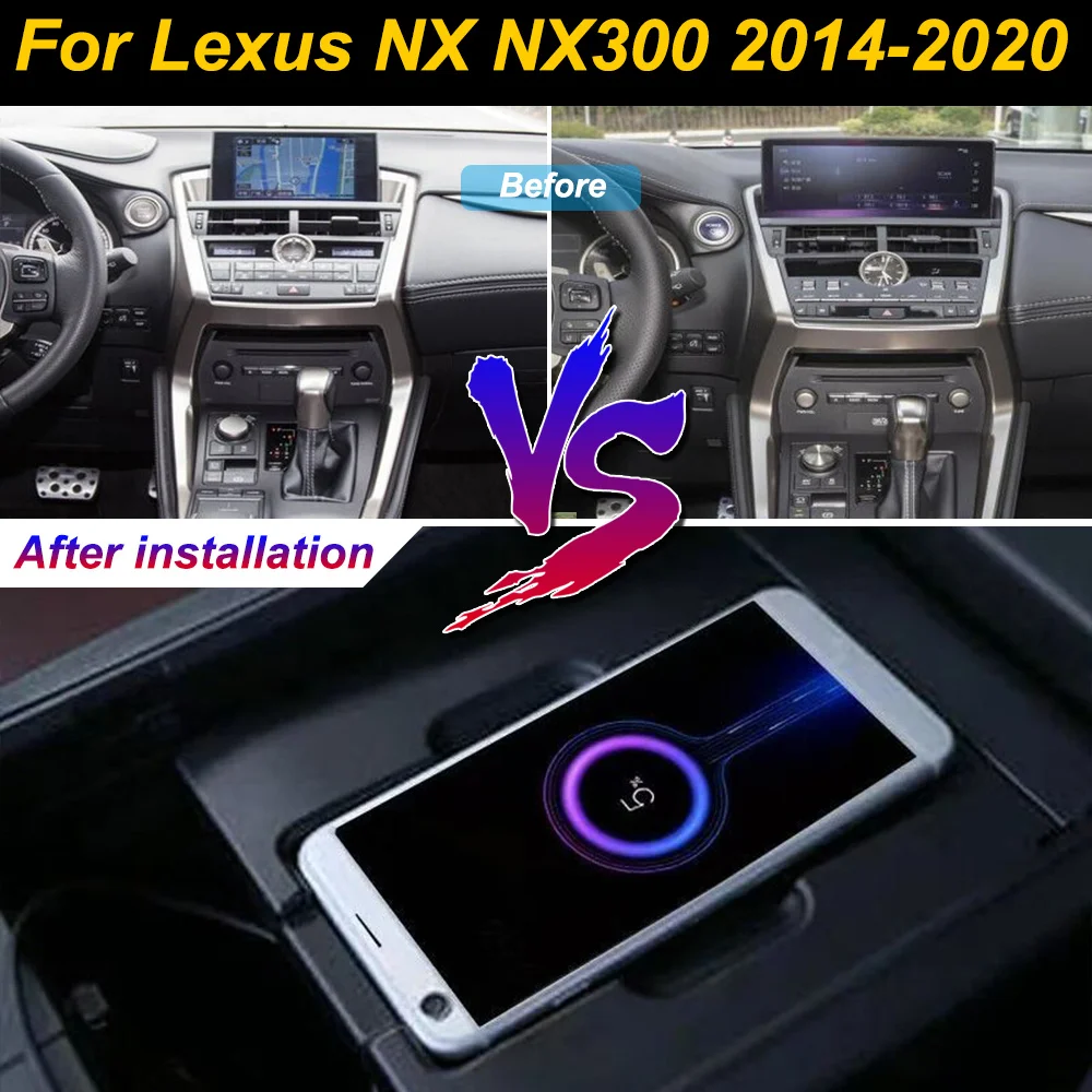 for Lexus NX NX200 NX300 2014-2020 Car Wireless Mobile Phone Charger Center Console Storage 18W iPhone fast charge plate holder
