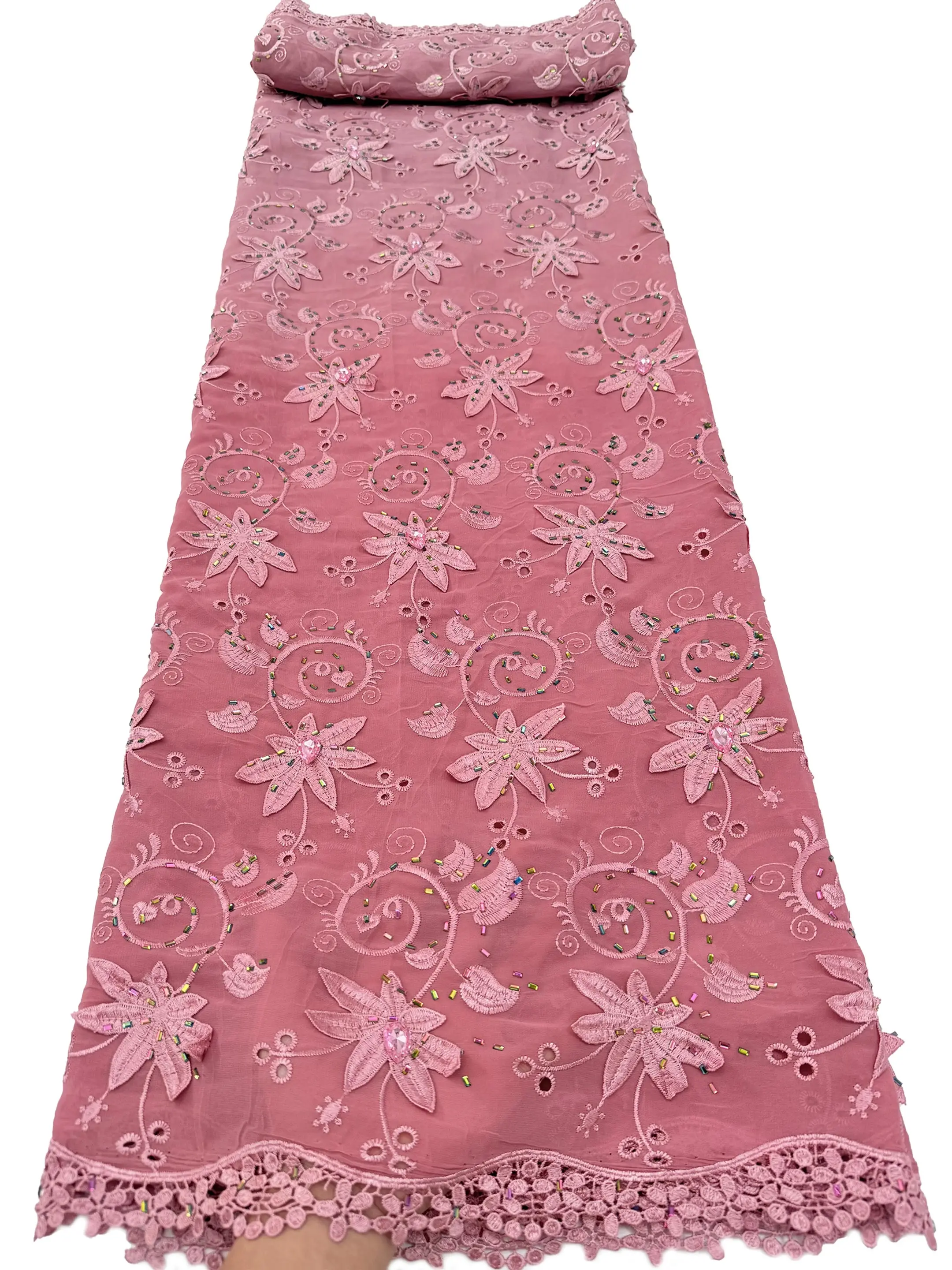 

Высококачественное африканское гипюровое кружево 2026 года, водорастворимое, нигерийское, с вышивкой бисером, тюлем и камнями, для свадебных и праздничных платьев