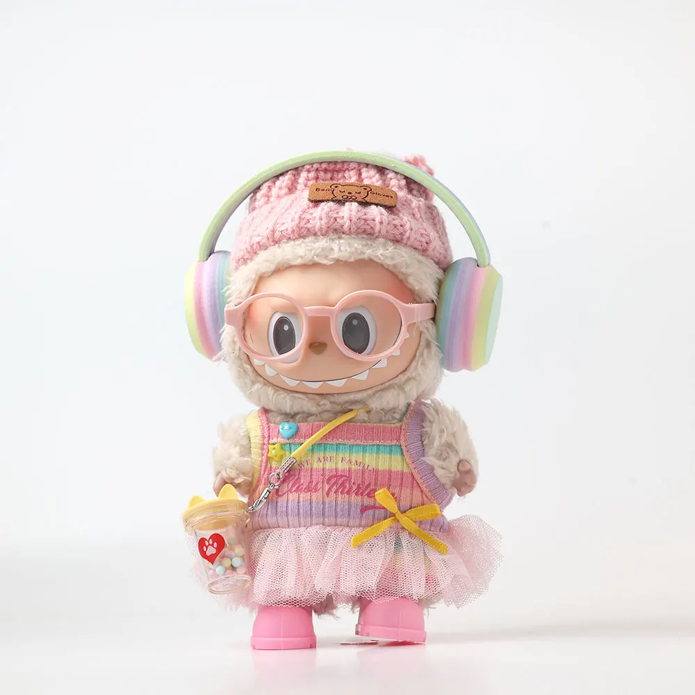 

Для Labubu Select, высококачественная кукольная одежда, милое розовое платье 15-17 см, комплект цвета Macron, универсальная одежда Labubu