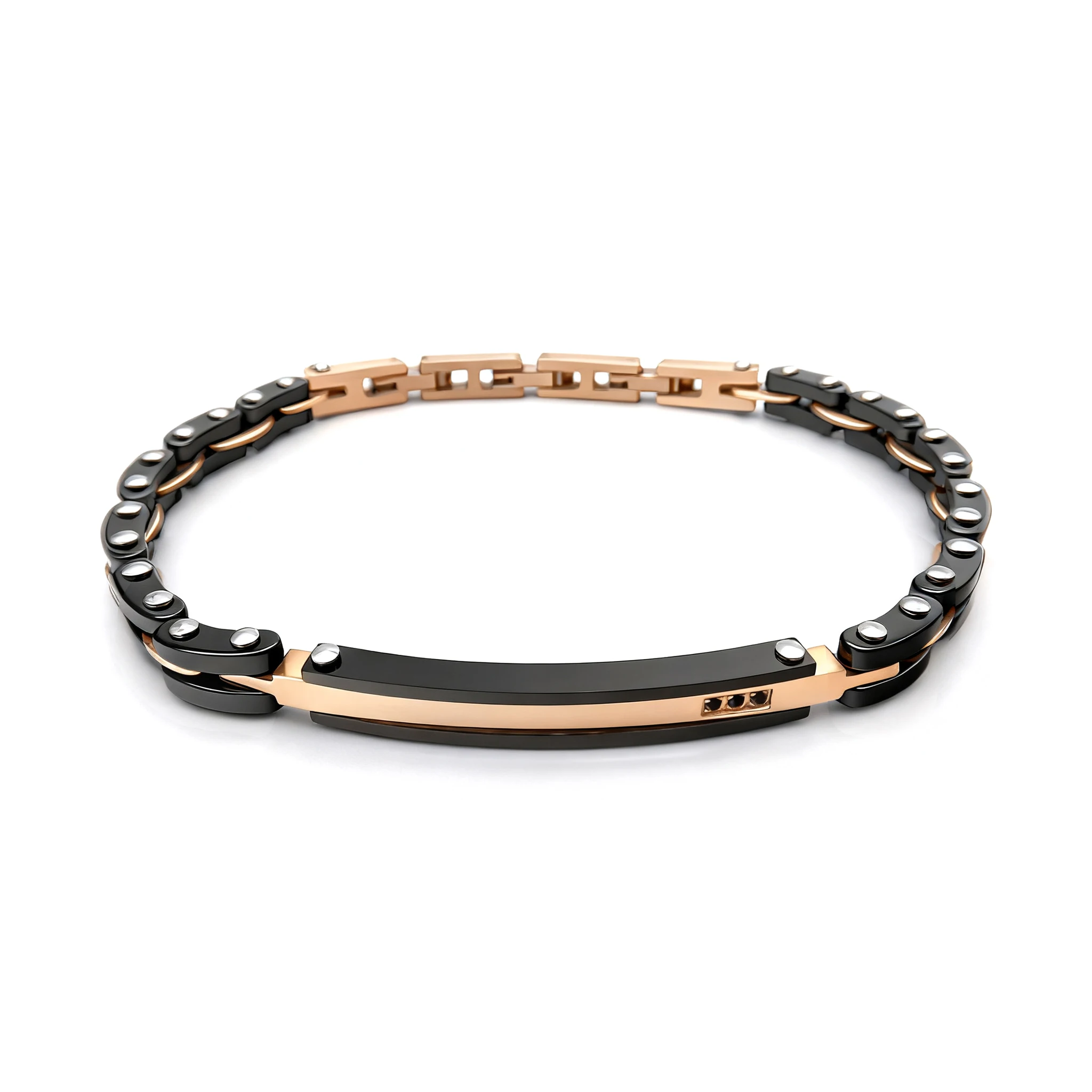 

Runda Men's Black Ceramic Bracelet with Stainless Steel Zircon Inlay Adjustable 22cm Luxury Accessory for Adults