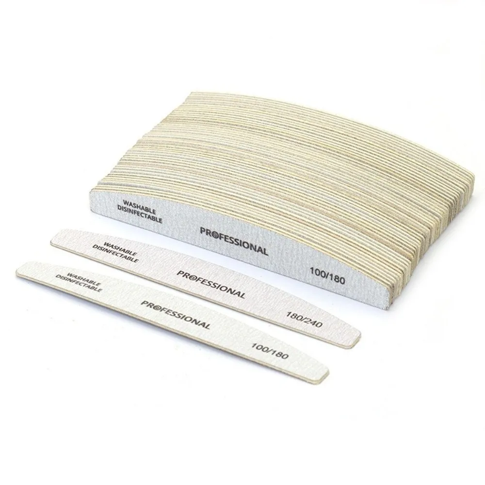 10pcs Grey Boat Shape Wooden Nail Files Sandpaper Block Double-sided Design Professional Emery Board Double-sided Wood Buffers