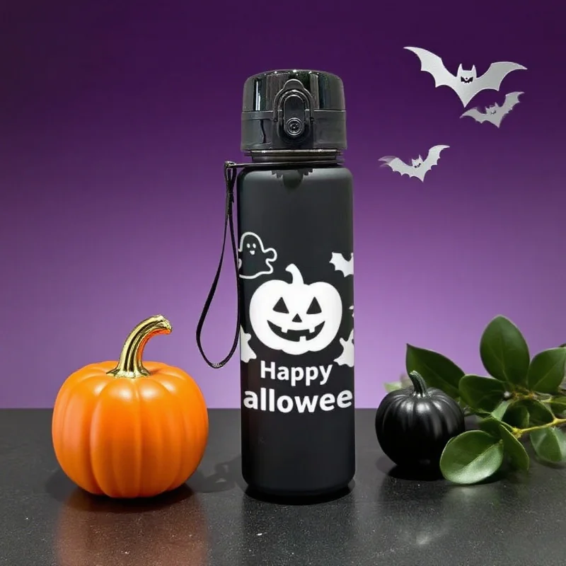 Butelka na wodę z nadrukiem 3D, matowa, o tematyce Halloween, o dużej pojemności 650 ml, bez PVC, szczelna, idealna na święta.