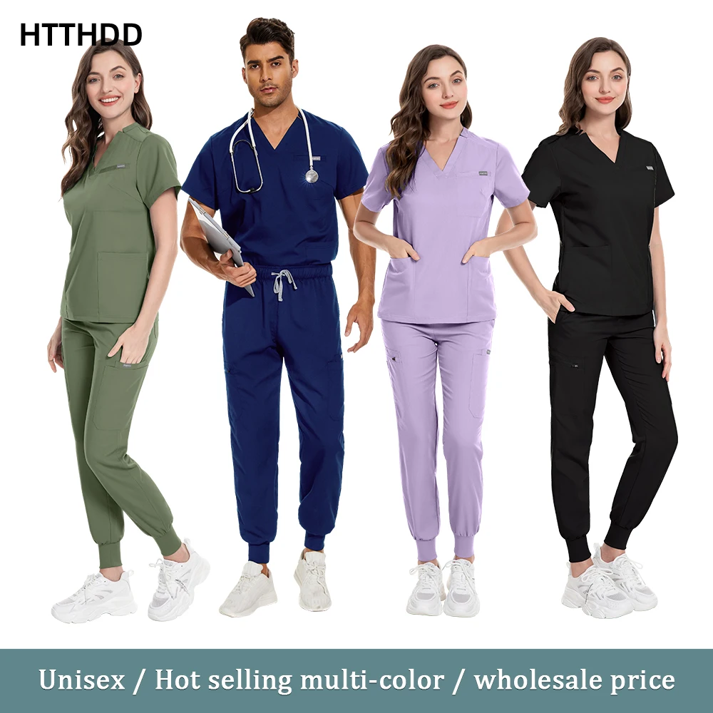 

Nurses Accessories Short Sleeve V-Neck Women Scrub Set Surgical Hospital Uniform Healthcare Pharmacy Work Clothes Top Pants Sets