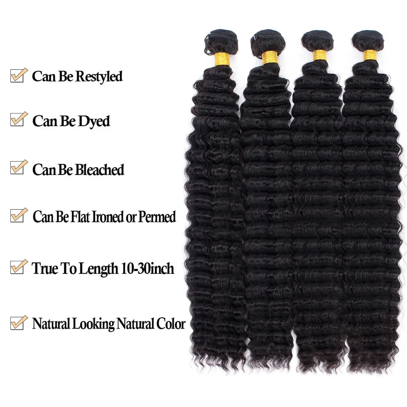 Extensiones de cabello humano ondulado profundo 12A, 22 24 26 pulgadas, mechones rizados brasileños de onda profunda, cabello humano, 3 mechones 100% sin procesar