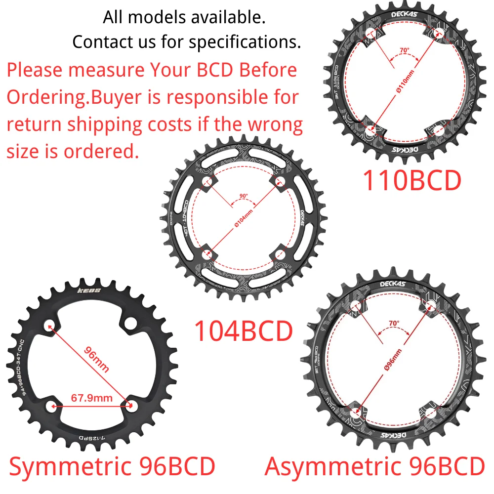 KEOS 104BCD NarrowWide Silver Single Chainring 32-38T for Mountain Bike 7-12 Speed Compatible with M370 M590 M610 M615 IXF Crank view 2
