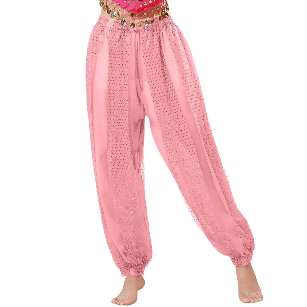 Hip-hop Style Performance Pants Sequined Dance Pants Sequined Folk Dance Costume Pants for Women High Waist for Belly