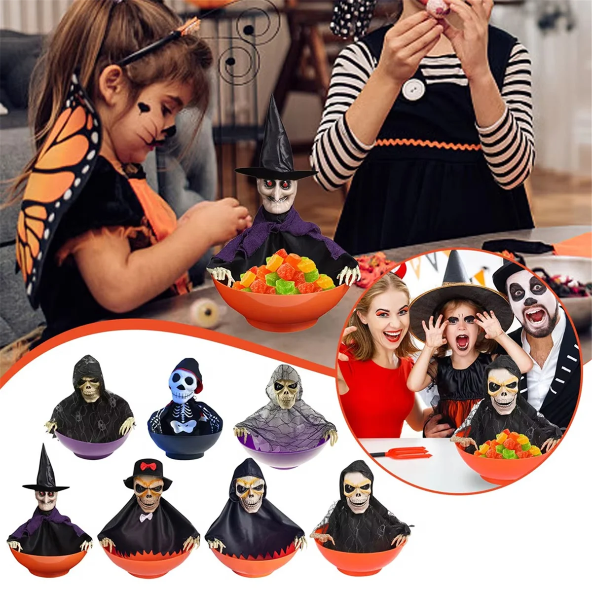 Halloween Candy Bowl Candy Dish with Motion Halloween Candy Bowl Ghost Fruit Bowls with Light Up Eyes and Creepy Sound C