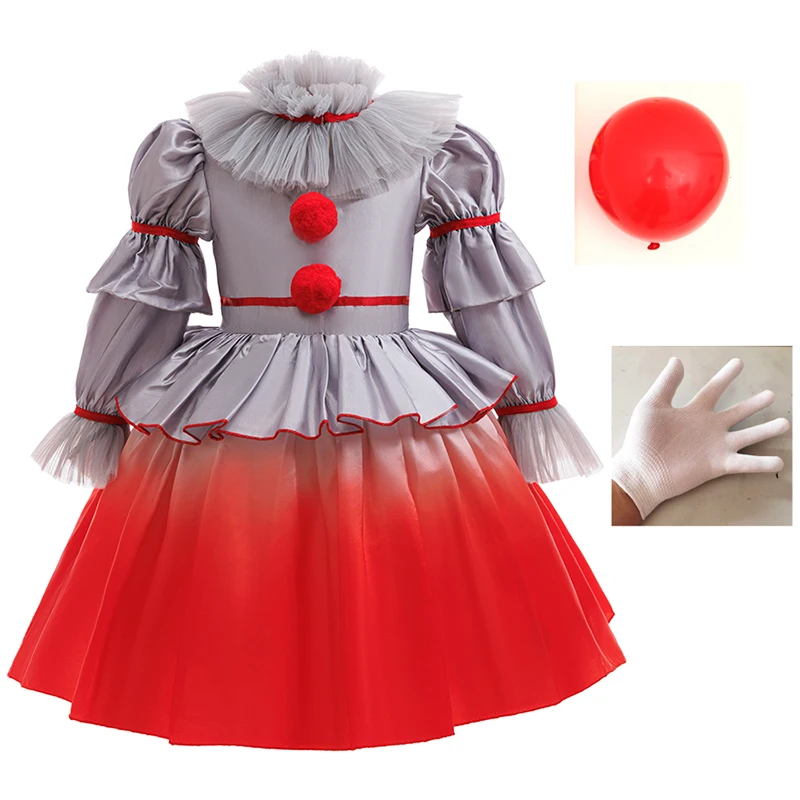 Halloween Costume For Kids Gray Girls Joker Dress Kids Cosplay Scary Clown Costume Carnival Masquerade Party Dress Up 3-12Y