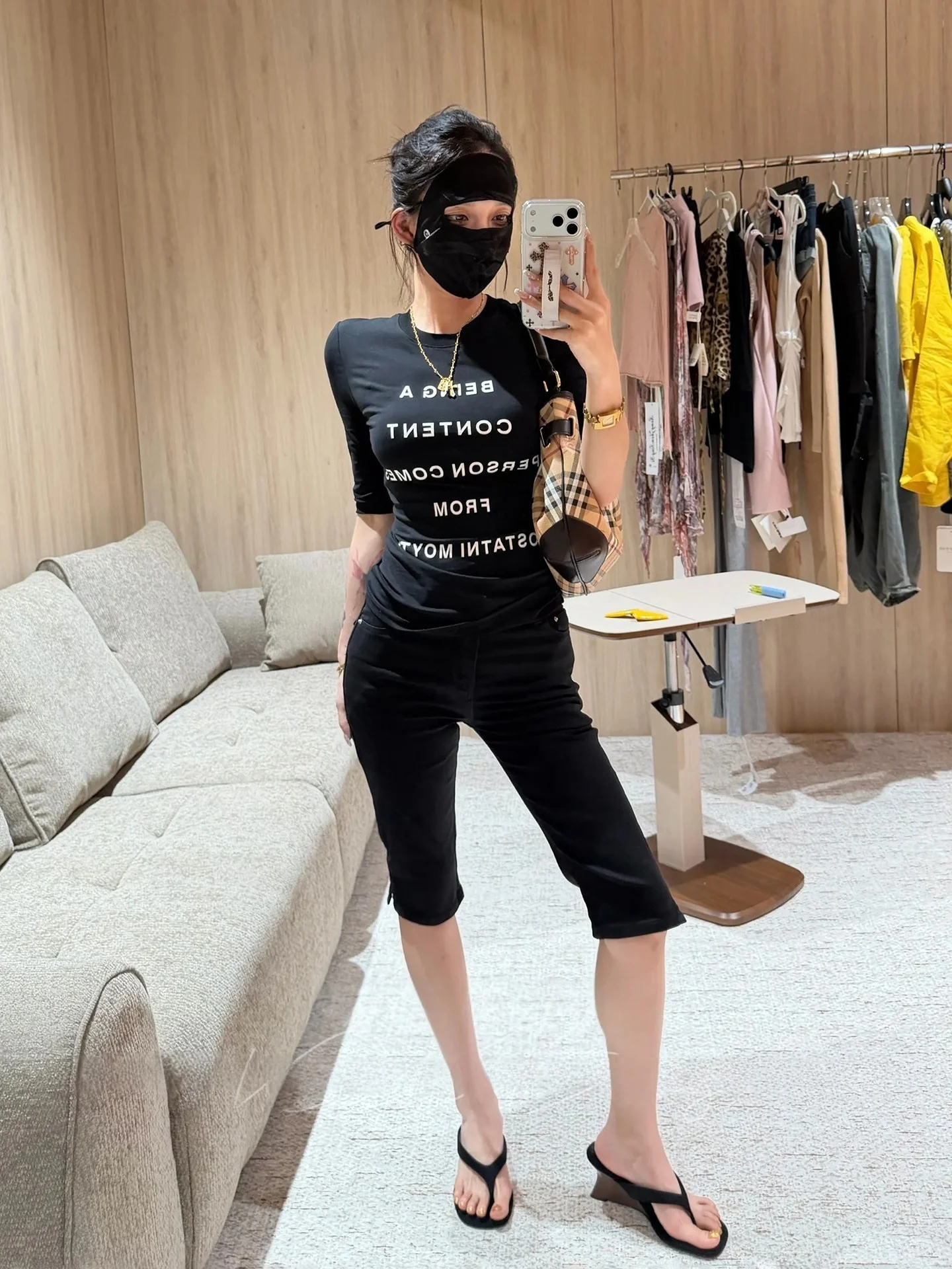 High Waist Elastic Seven-Foot Pants Women's Summer Side Slit Versatile Skinny Jeans Capri Pants Tight Fit Korean Style