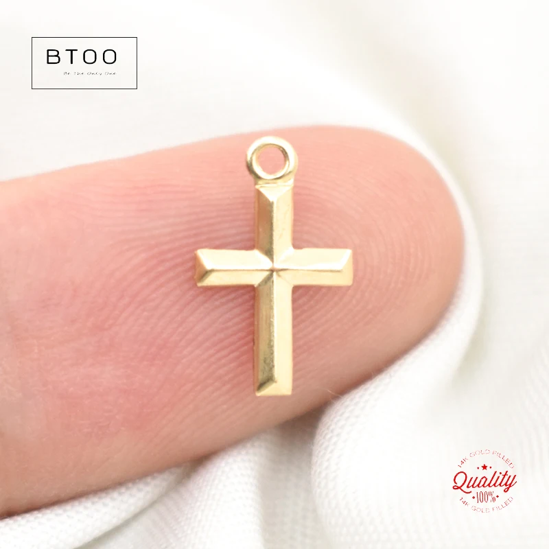 1/20 14K Yellow Gold Filled(14KGF) Cross Charm Cross Pendant DIY Jewelry Accessories Handmade Pendants Making Jewelry Findings
