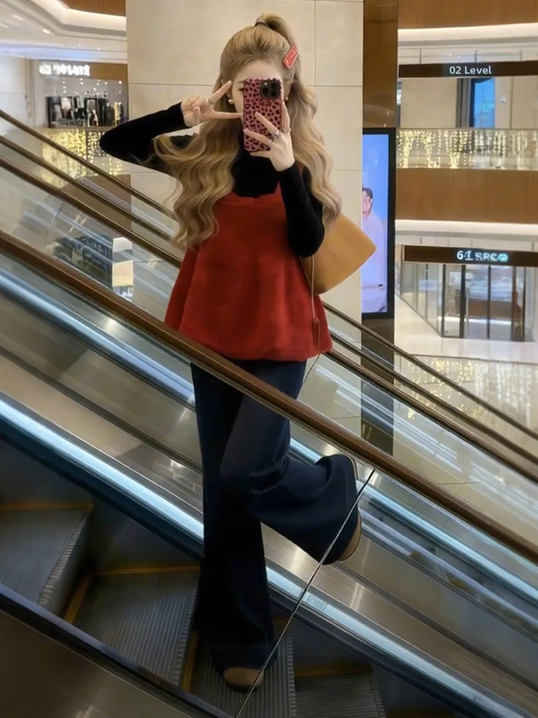 

Retro Ele Red Two-Piece Set Base irt Spring Faion Casual Workwear Comfortable Cotton Long Sve round Ne T-irt