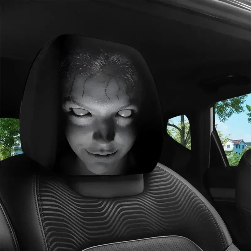 2Pcs Halloween Horror Face Printing Car Headrest Covers Universal Elastic Car Seat Headrest Cover image 6