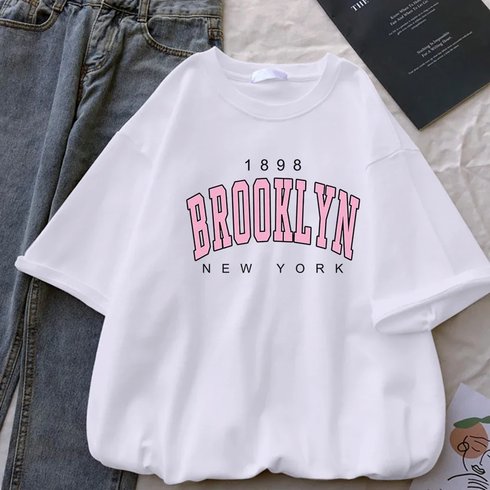 1898 Brooklyn Female New York Harajuku Top print ladies T-shirt casual basics O-collar Black shirt short sleeve ladies T-shirts