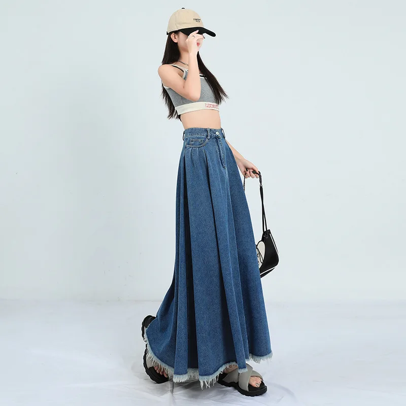 

Hong Style Retro Artistic Skirt Women, Spring And Summer High Waist A-Line Slimming Flared Skirt, Mid-Le