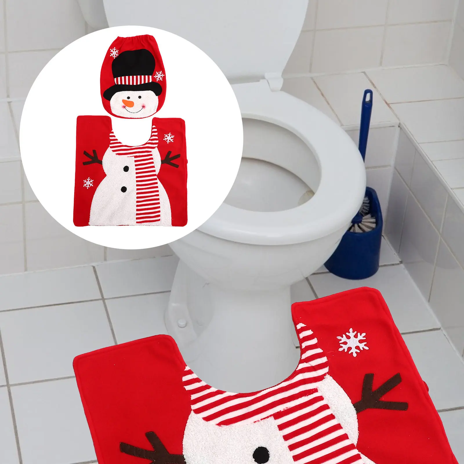 

1Set Christmas Toilet Floor Cushion Xmas Toilet Lid Protector Decorative Floor Mat Set Polyester Non Slip Easy Clean Bathroom